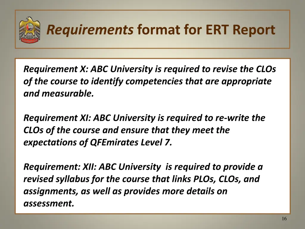 requirements format for ert report