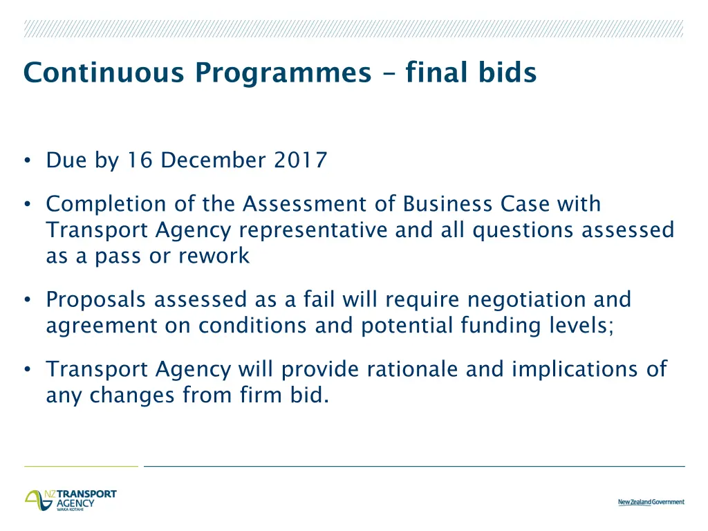 continuous programmes final bids
