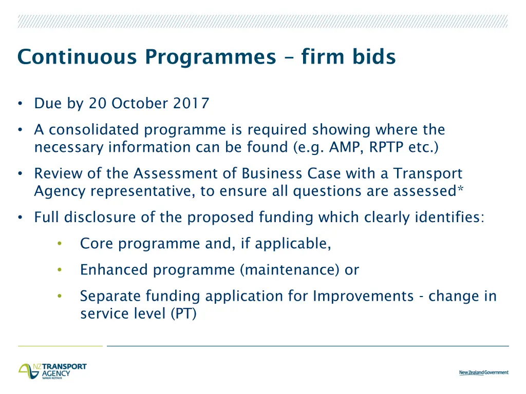 continuous programmes firm bids