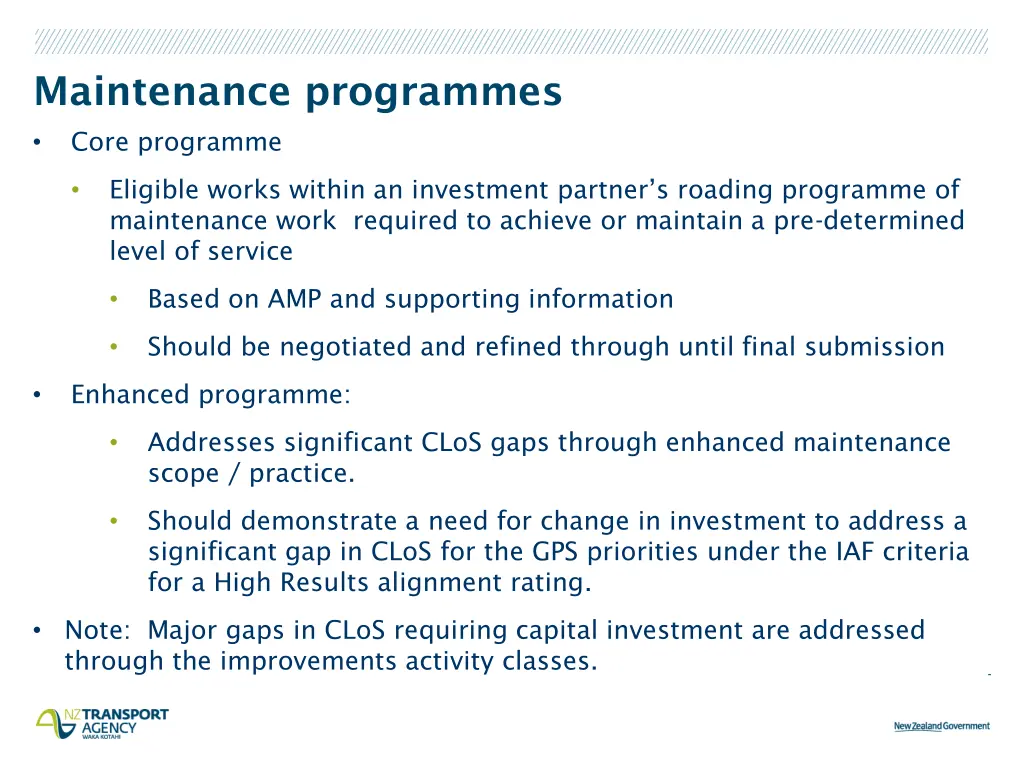 maintenance programmes core programme