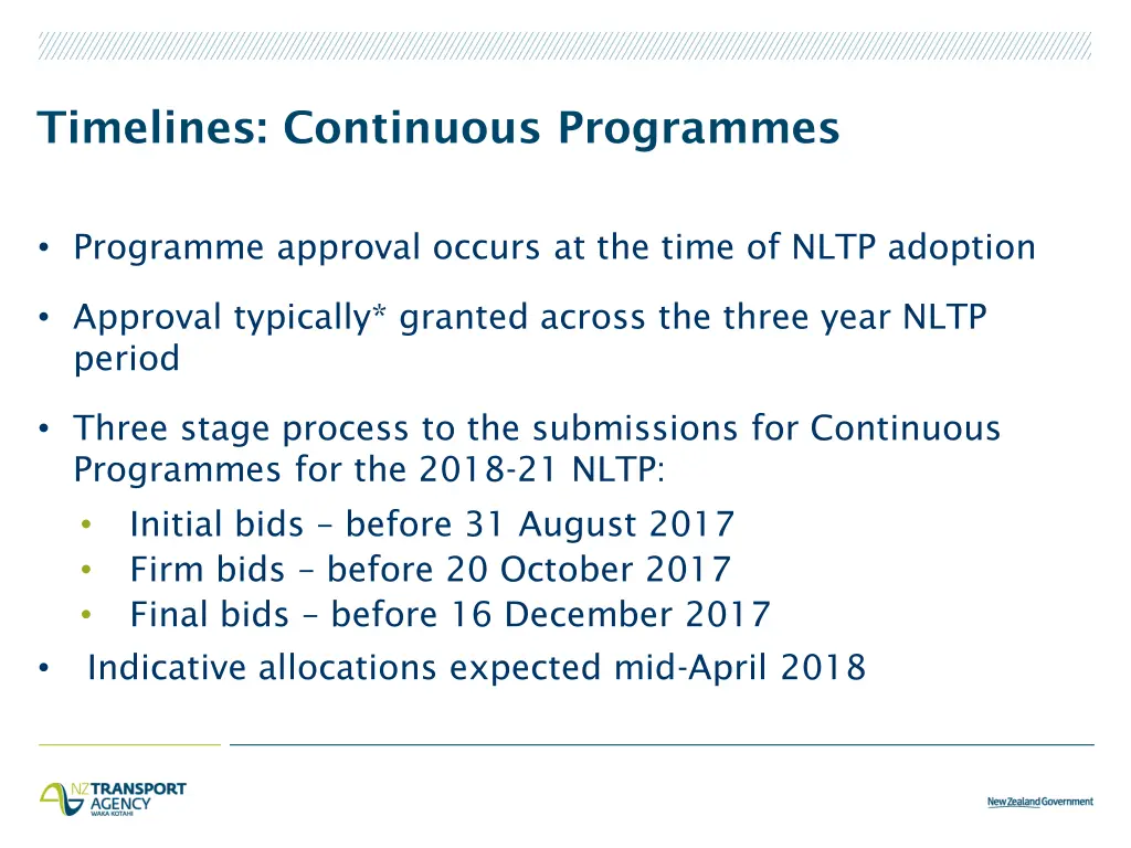timelines continuous programmes