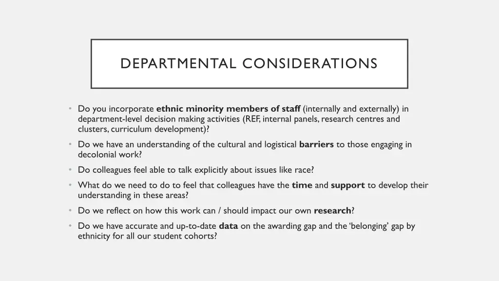 departmental considerations
