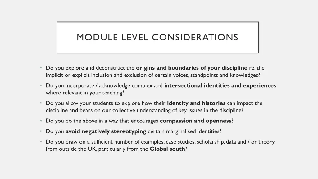 module level considerations