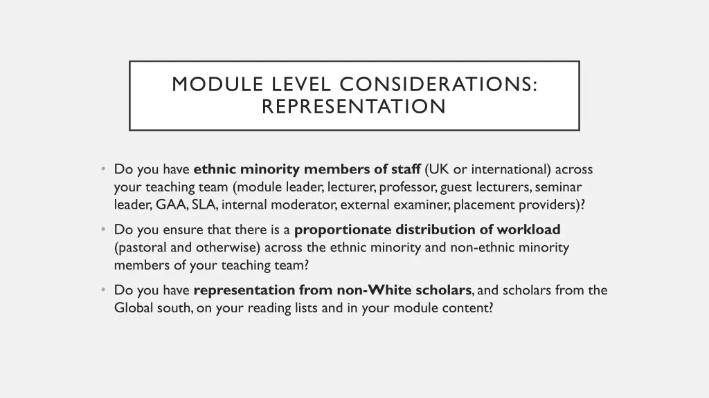 module level considerations representation