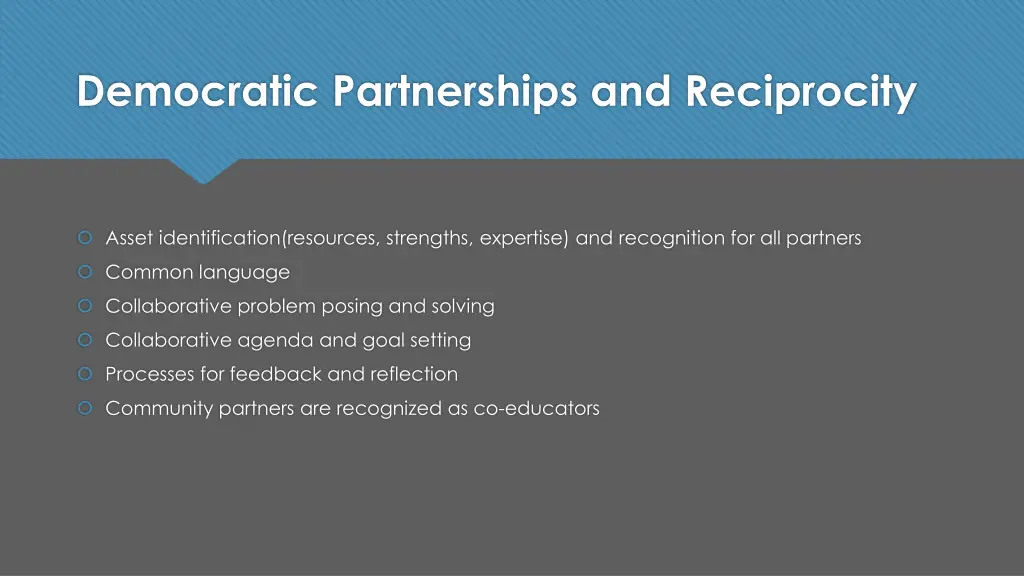 democratic partnerships and reciprocity