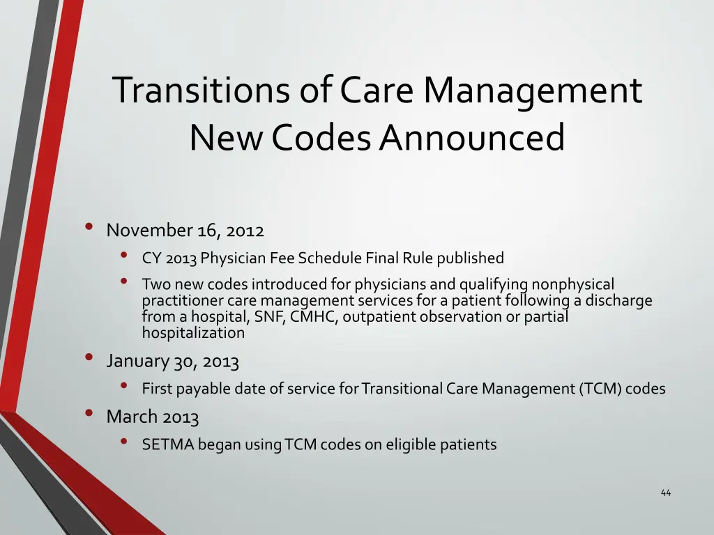 transitions of care management new codes announced