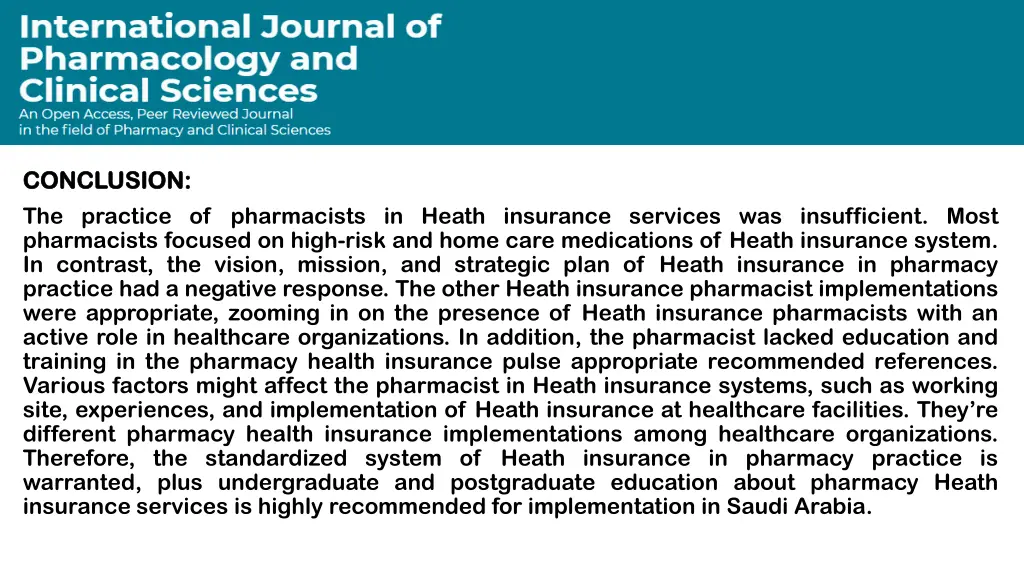conclusion conclusion the practice of pharmacists