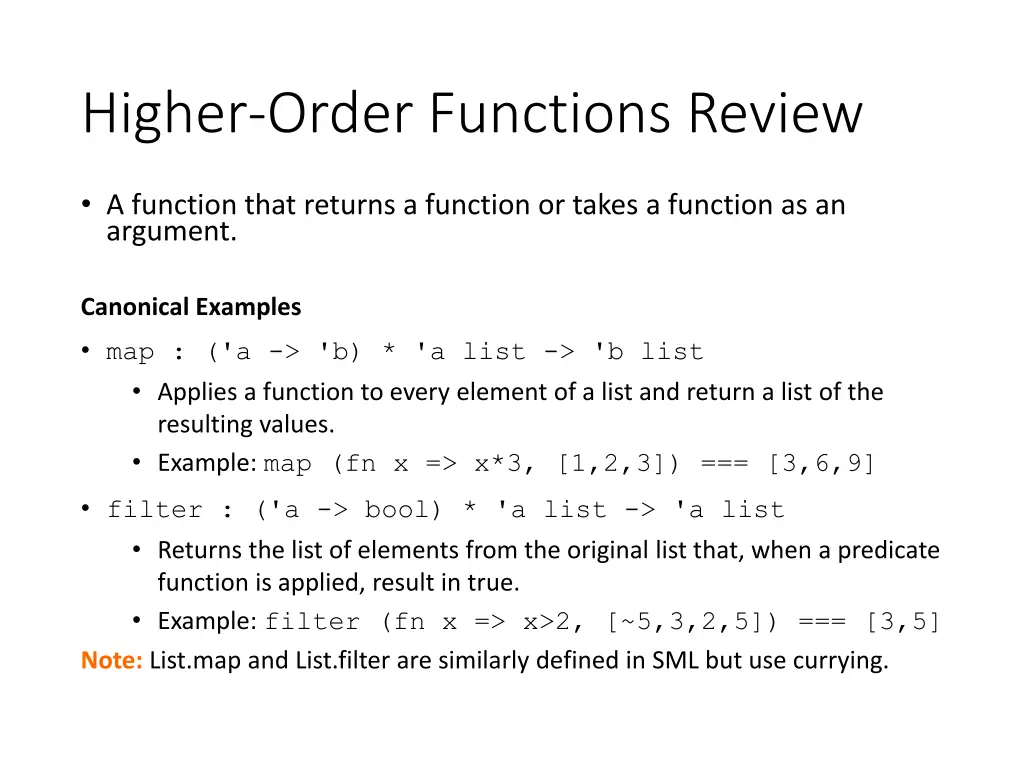 higher order functions review