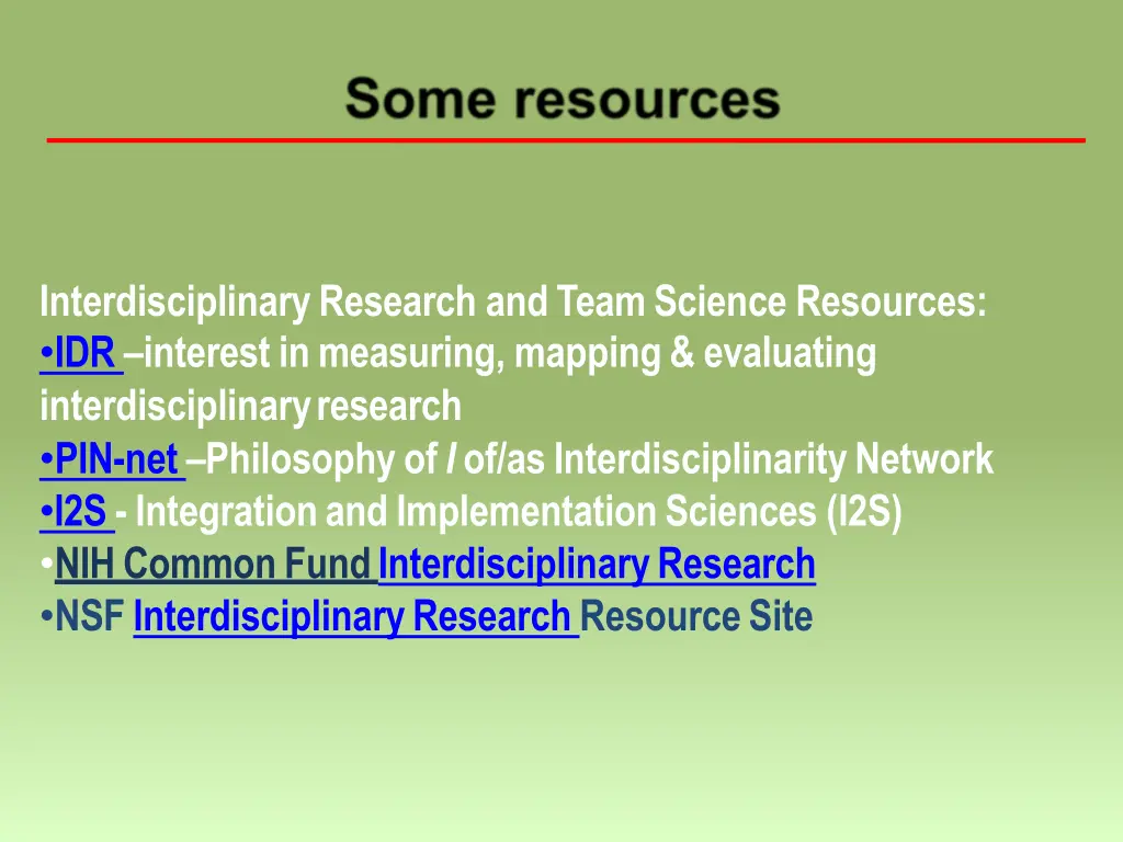 interdisciplinaryresearch andteamscienceresources
