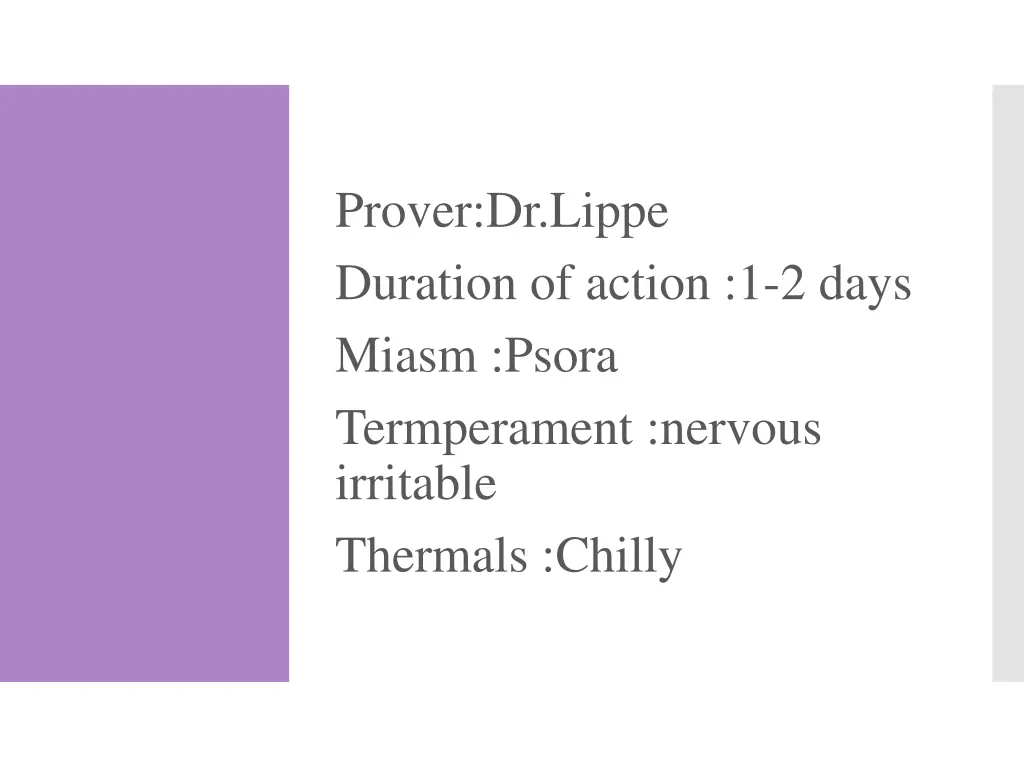 prover dr lippe duration of action 1 2 days miasm