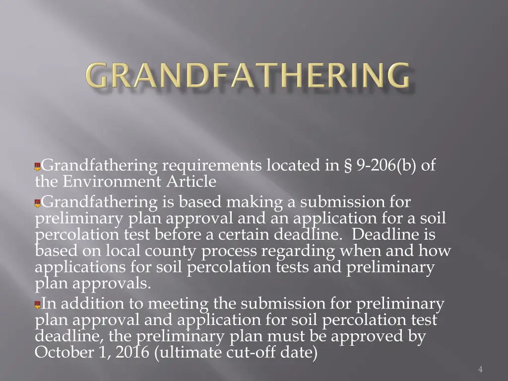 grandfathering requirements located