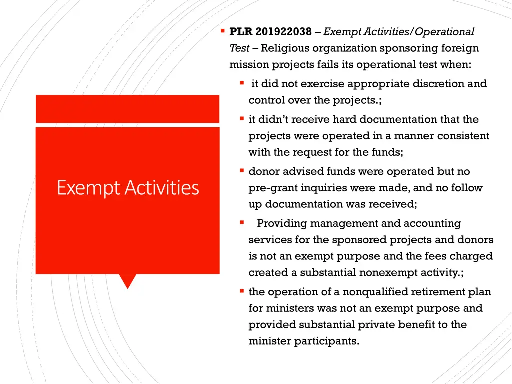 plr 201922038 exempt activities operational test