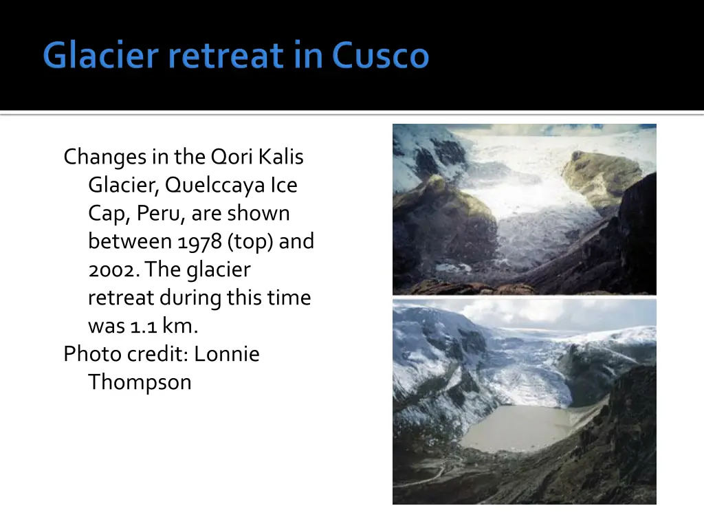 changes in the qori kalis glacier quelccaya