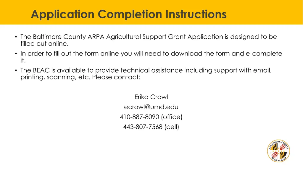 application completion instructions