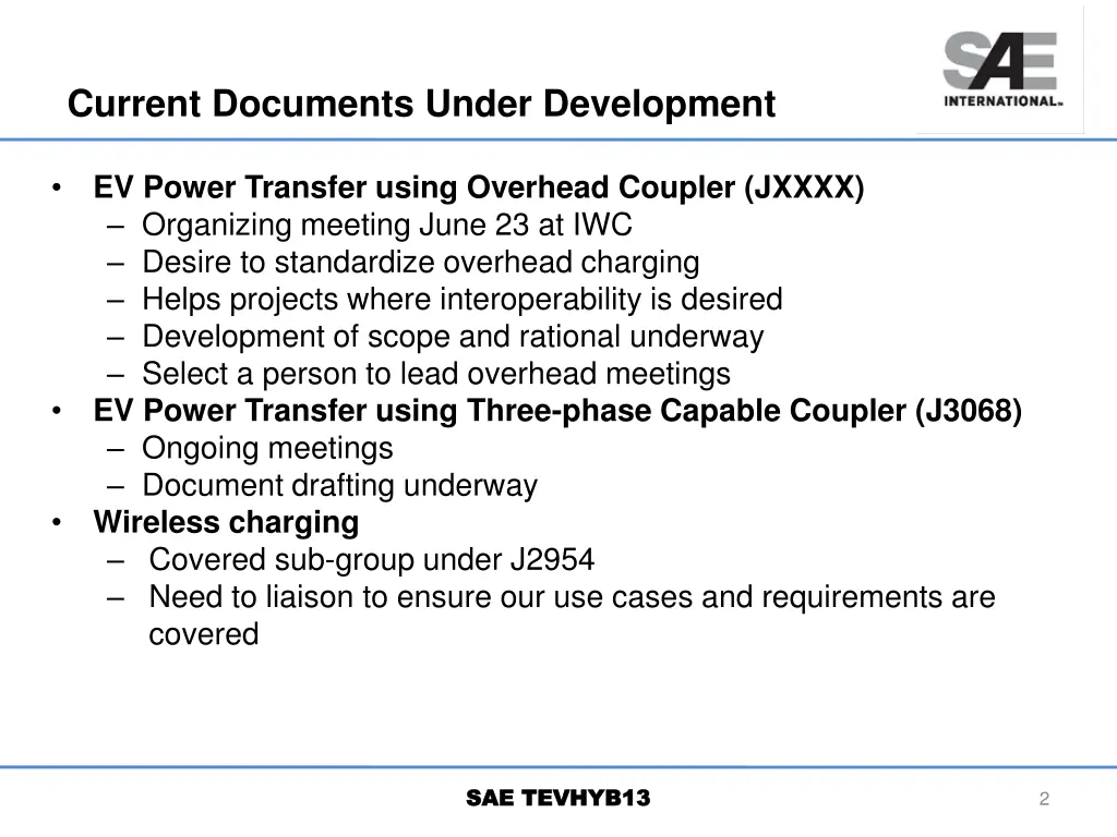 current documents under development