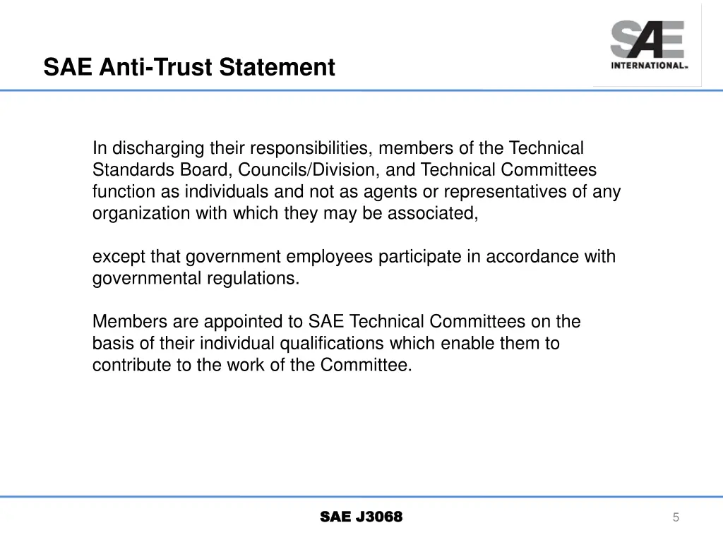 sae anti trust statement