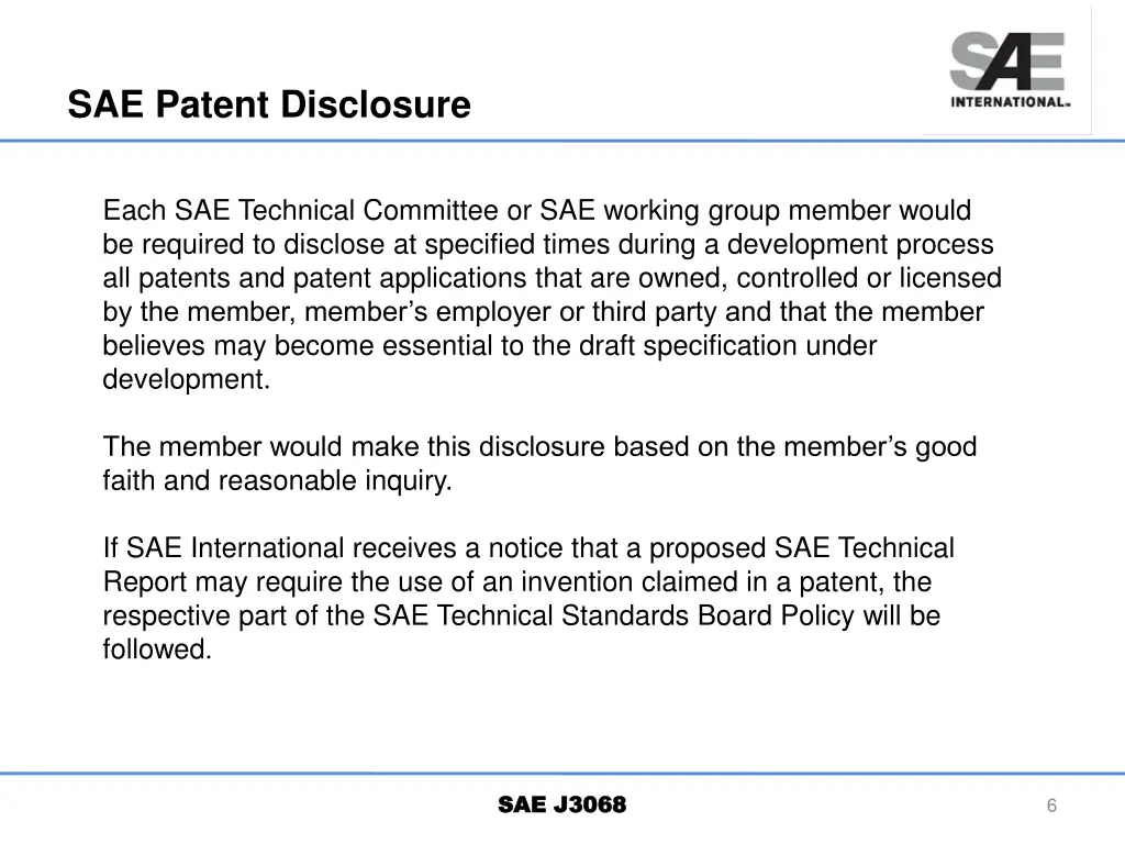 sae patent disclosure