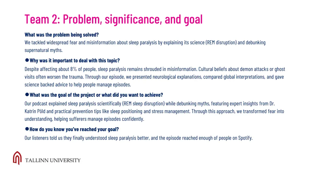 team 2 problem significance and goal