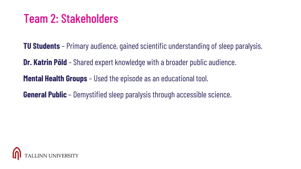 team 2 stakeholders