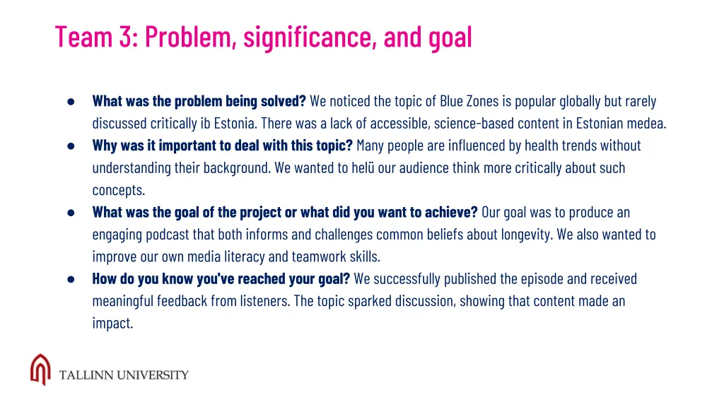 team 3 problem significance and goal