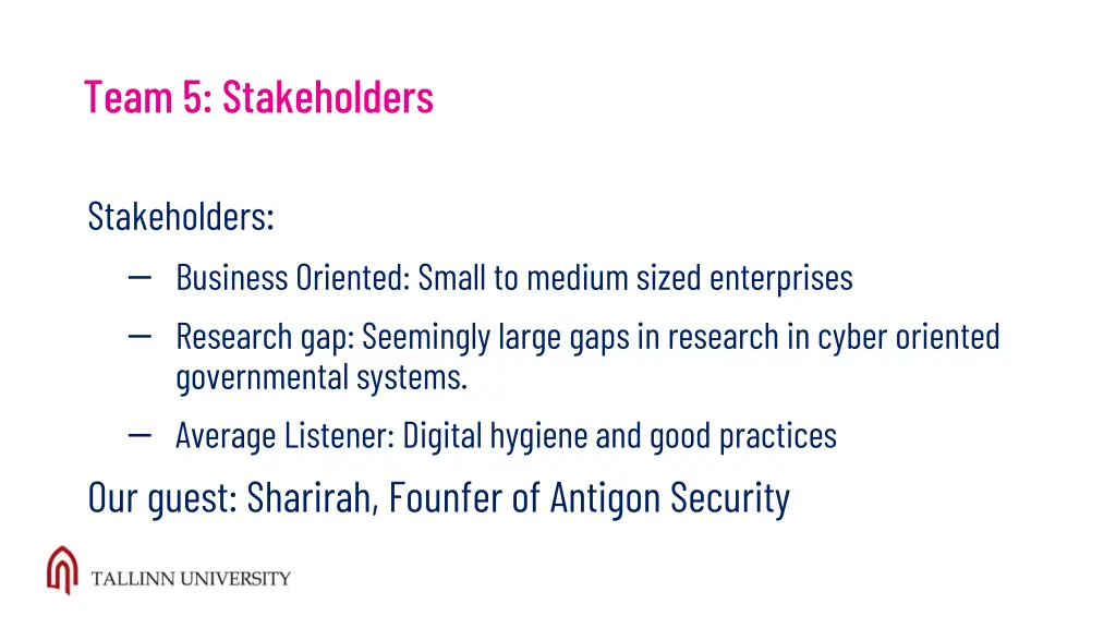 team 5 stakeholders