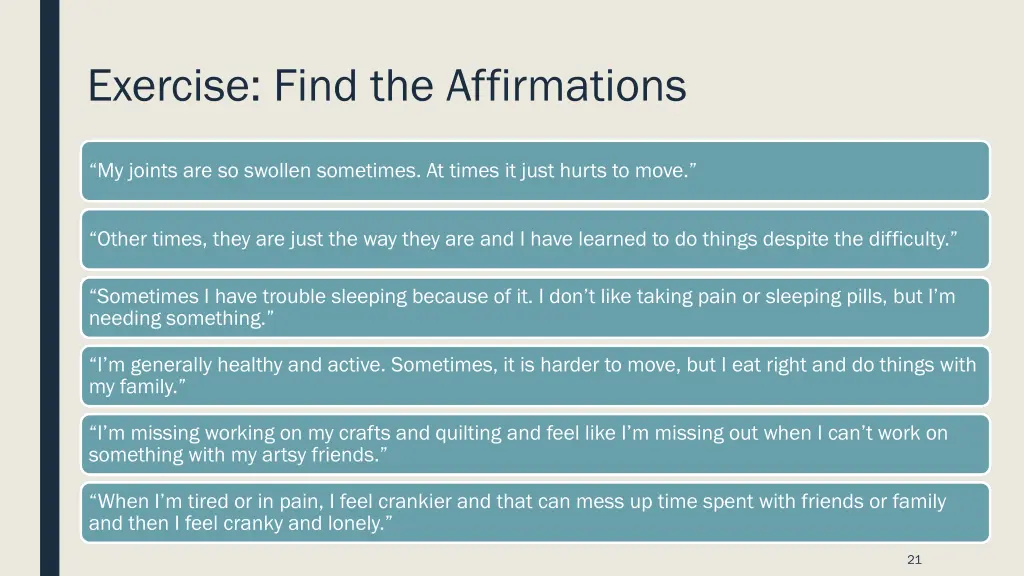 exercise find the affirmations