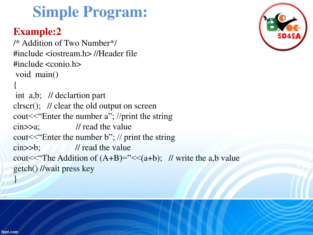 simple program example 2 addition of two number