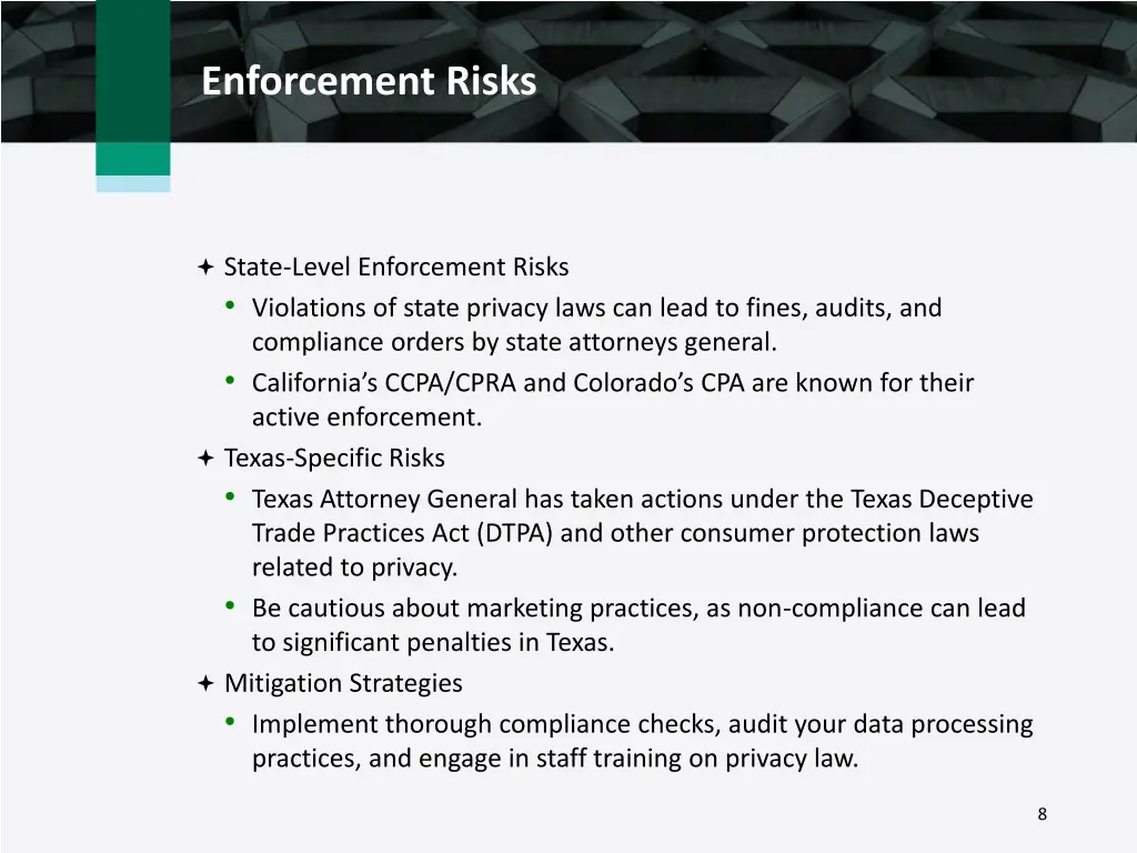 enforcement risks