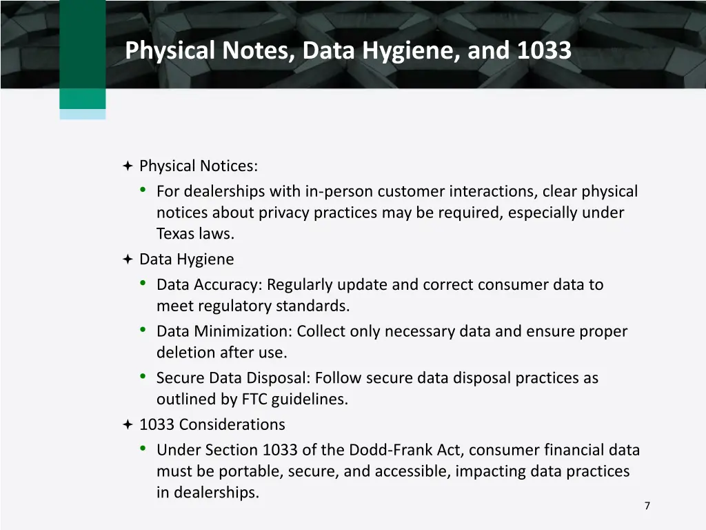 physical notes data hygiene and 1033