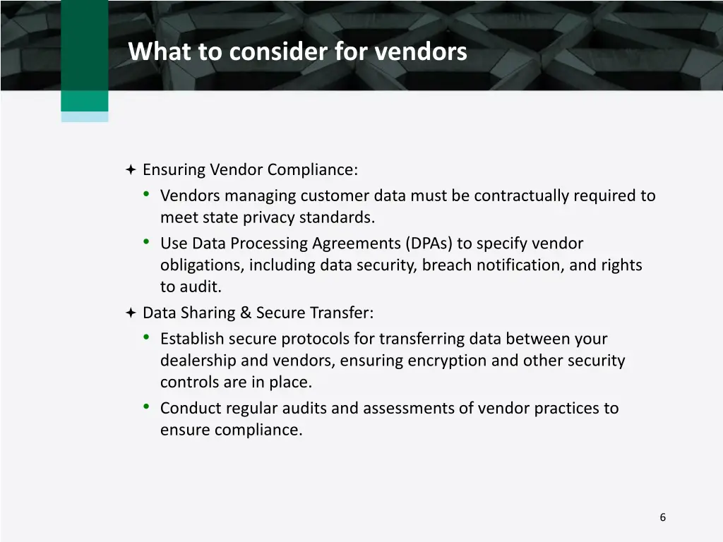 what to consider for vendors
