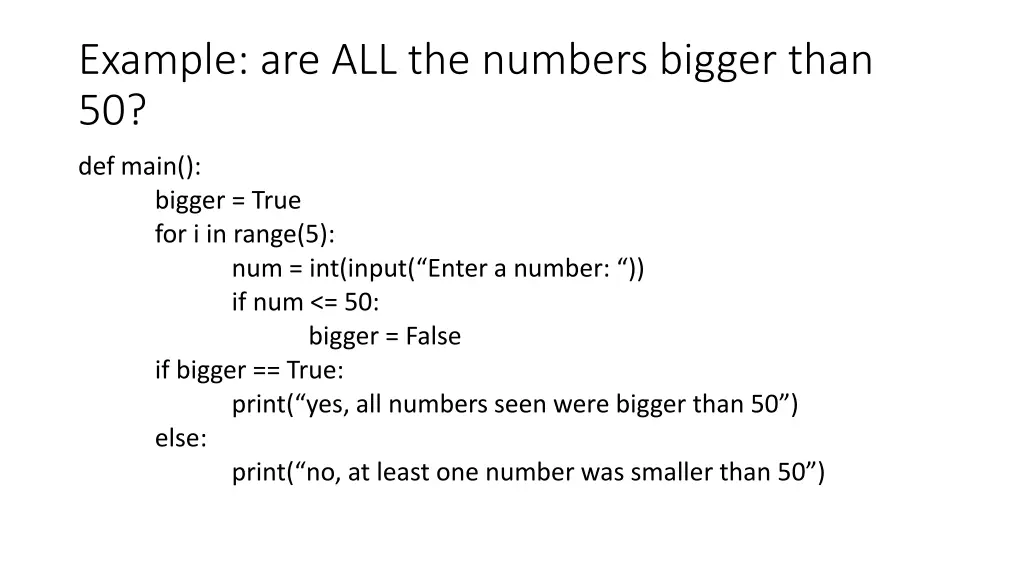 example are all the numbers bigger than 50