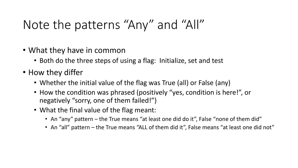 note the patterns any and all