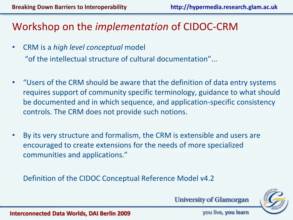 workshop on the implementation of cidoc crm