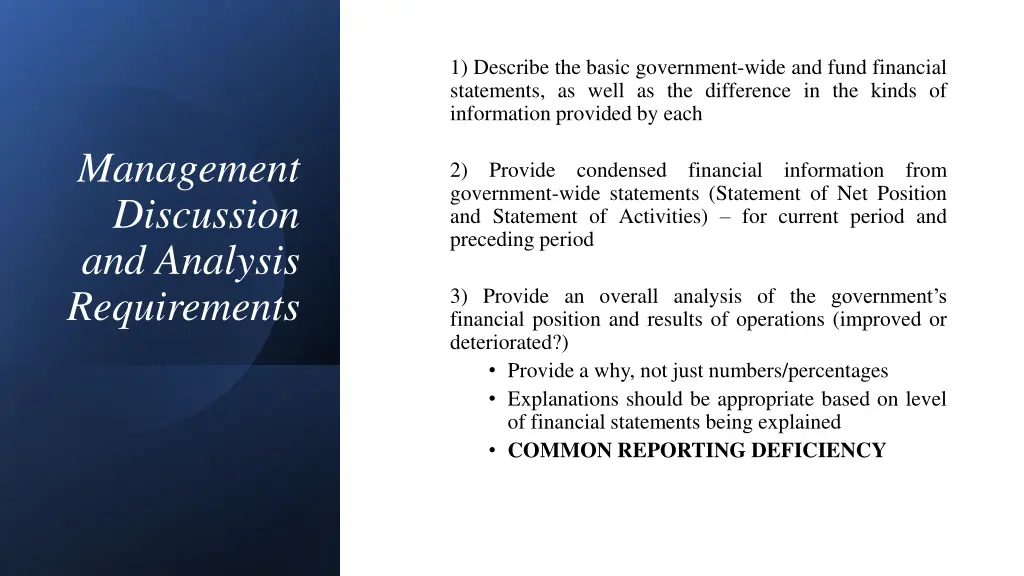 1 describe the basic government wide and fund