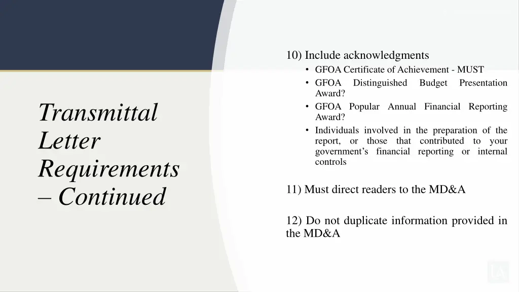 10 include acknowledgments gfoa certificate