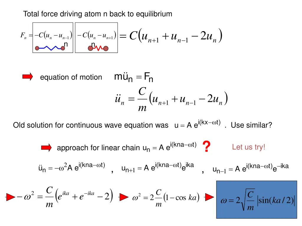 total force driving atom n back to equilibrium 9