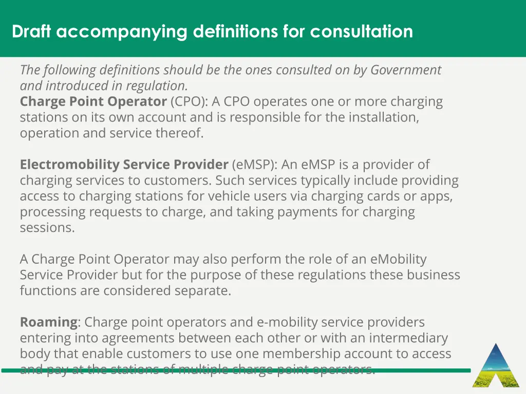 draft accompanying definitions for consultation