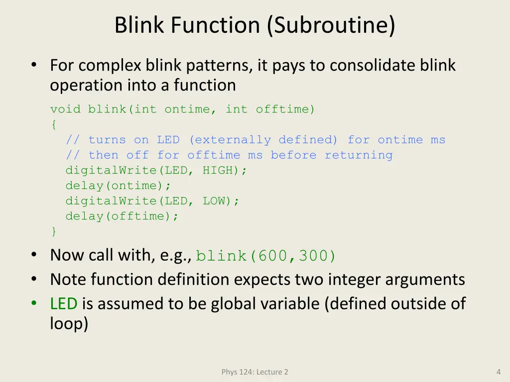 blink function subroutine