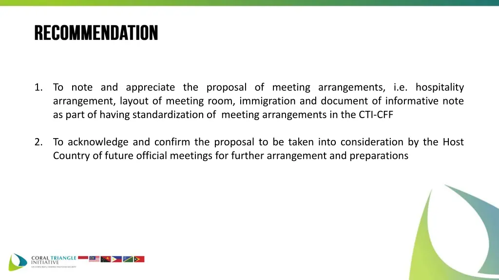 1 to note and appreciate the proposal of meeting
