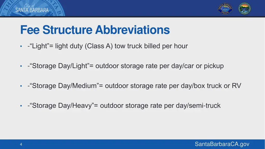 fee structure abbreviations