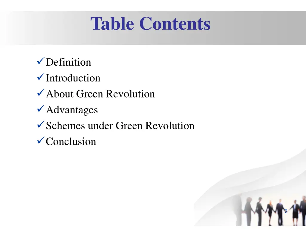 table contents