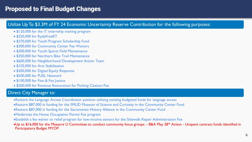 proposed to final budget changes
