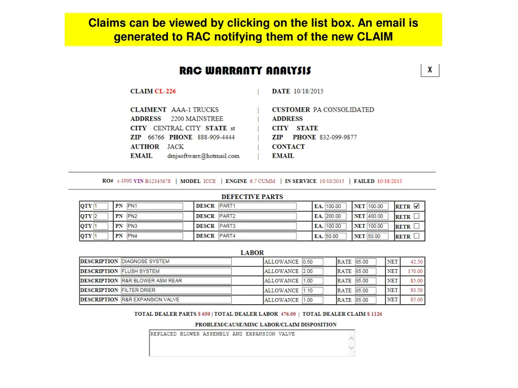 claims can be viewed by clicking on the list