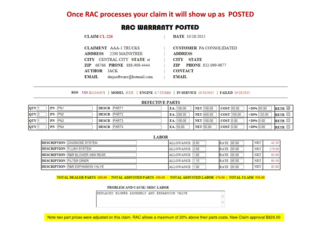 once rac processes your claim it will show