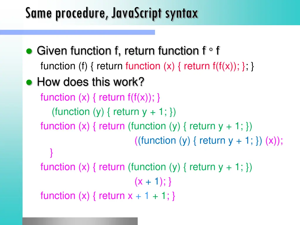 same procedure javascript syntax
