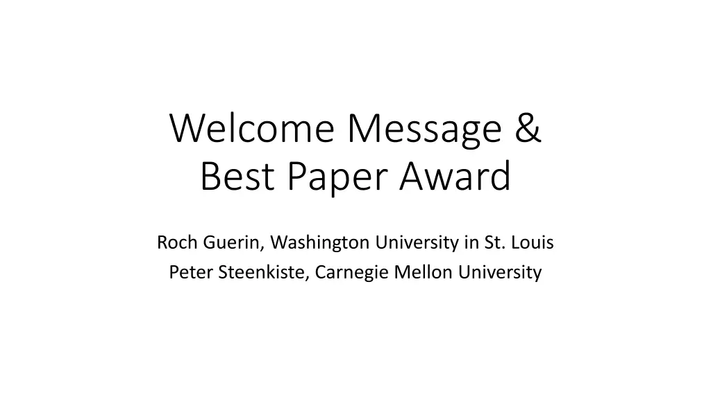 welcome message best paper award