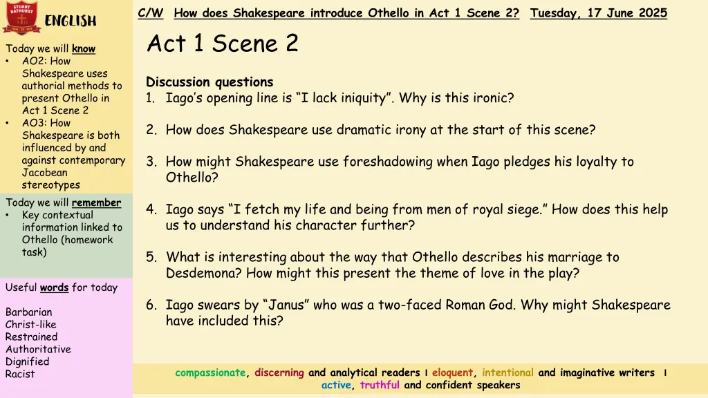 c w how does shakespeare introduce othello 14