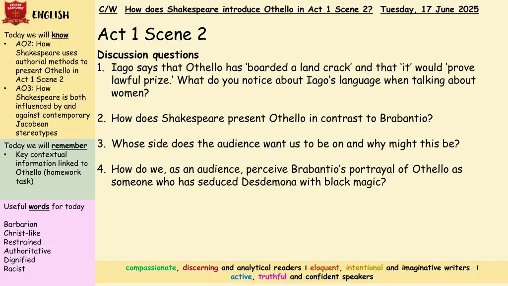 c w how does shakespeare introduce othello 17