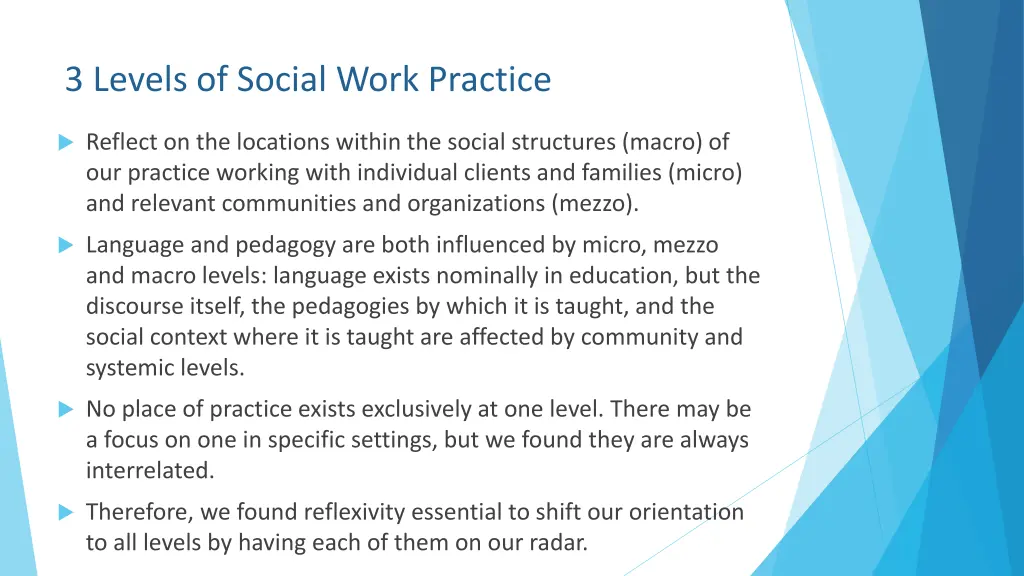 3 levels of social work practice