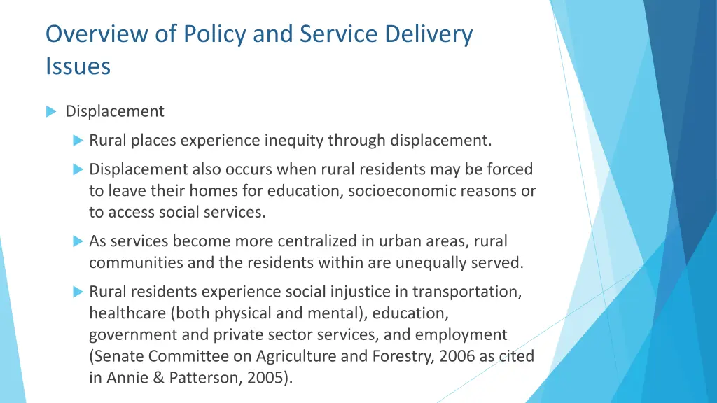 overview of policy and service delivery issues